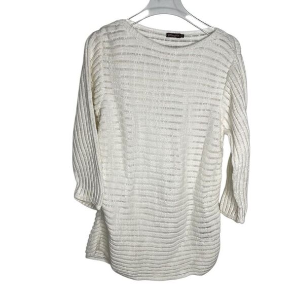J. McLaughlin Sweaters - J. McLaughlin white open knit M Medium sweater‎ 100% cotton 3/4 Sleeve crew boat